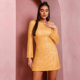 Autumn And Winter Women's Sequin Bell Bottom Sleeve Fashion Casual Dress