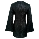 Autumn And Winter Women's Sequin Bell Bottom Sleeve Fashion Casual Dress