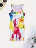 Plus Size Women Casual Printed Sleeveless Dress