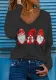 Christmas Women Printed V Neck Long Sleeve Top