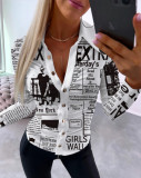 Plus Size Women Fall Sexy V-Neck Printed Shirt