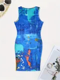 Plus Size Women Casual Printed Sleeveless Dress