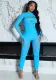 Women Autumn Solid Round Neck Long Sleeve Hollow Diamond Jumpsuit