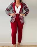 Women Printed Casual Blazer and Pant Two-Piece Set with Belt