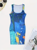 Plus Size Women Casual Printed Sleeveless Dress