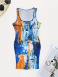 Plus Size Women Casual Printed Sleeveless Dress