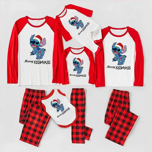 Christmas Family Wear Cartoon Plaid Print Loungewear Pajama Set