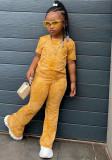 Girls velvet short-sleeved Top and Pant two-piece set