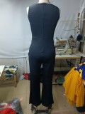 Elegant Black And White Contrast Color V-Neck Sleeveless Slim Women Jumpsuit (Without Belt)