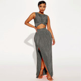 Summer Women's Sleeveless Top Slit Long Skirt Two-Piece Set