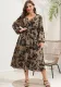 V Neck Slim Waist Chic Slim Fit Floral Plus Size Dress