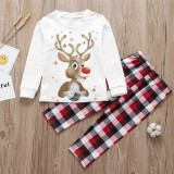 Parent-Child Clothing Deer Print Round Neck Plaid Christmas Parent-Child Family Suit Autumn Clothing