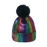 Autumn And Winter Shiny Woolen Hat Hip-Hop Street Fur Ball Knitting Hat For Men And Women