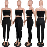 Women's Elastic Strapless Casual Two-Piece Pants Set