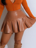 Cute Casual Style Sexy Pleated Leather Mini Skirt