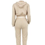 Cute Hat Pocket Rope Hooded Tracksuit Two-Piece Pants Set