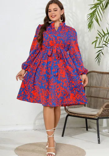 Autumn Dress Printed Long Sleeve V Neck Plus Size Women's Dress