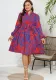 Autumn Dress Printed Long Sleeve V Neck Plus Size Women's Dress
