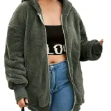 Women's Autumn And Fleece Hooded Zipper Long Sleeve Plus Size Jacket