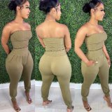 Women's Elastic Strapless Casual Two-Piece Pants Set