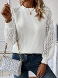 Plus Size Round Neck Long-Sleeved Lace Patchwork Shirt For Women