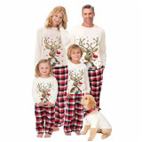 Parent-Child Clothing Deer Print Round Neck Plaid Christmas Parent-Child Family Suit Autumn Clothing