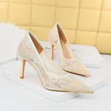 Formal Party Women's Shoes Slim Fit High Heels Pointed Toe Stiletto High Heels Mesh Hollow Lace Shoes