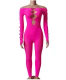 Women Off Shoulder Cut Out Long Sleeve Jumpsuit
