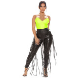 Women Casual Lace Up Tassel pu Leather Pants