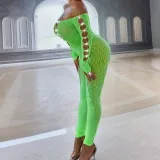 Women Off Shoulder Cut Out Long Sleeve Jumpsuit