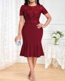 Plus Size Women Embroidered Patchwork Dress