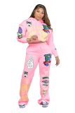 Women Casual Printed Long Sleeve Hoodies Top and Pant Two-piece Set