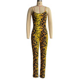 Women Casual Printed Jumpsuit and Coat Two-piece Set