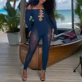 Women Off Shoulder Cut Out Long Sleeve Jumpsuit