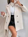 Women Double Breasted Solid Turndown Collar Long Sleeve Jacket