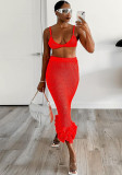Autumn Women sexy hollow knittingTop and high-waisted Bodycon Skirt two-piece set