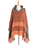 Women herringbone pattern hooded shawl cloak