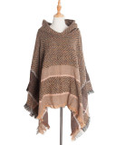 Women herringbone pattern hooded shawl cloak