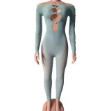 Women Off Shoulder Cut Out Long Sleeve Jumpsuit