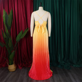 Women summer gradient v-neck suspender Maxi Dress