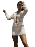 Women Casual Knitting Long Sleeve Top and Mini Skirt Two-piece Set