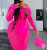 Women Off Shoulder Cut Out Long Sleeve Jumpsuit