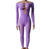 Women Off Shoulder Cut Out Long Sleeve Jumpsuit
