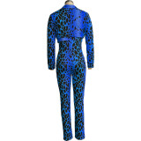 Women Casual Printed Jumpsuit and Coat Two-piece Set