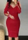 Women Gathered Long Sleeve Beaded Bodycon Dress