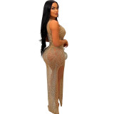 Autumn and Winter Women's Sexy See-Through Evening Beaded Nightclub Dress for Women