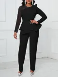 Long Sleeve Chic Mesh Patchwork Beading Slim Fit Formal Party Plus Size Jumpsuit
