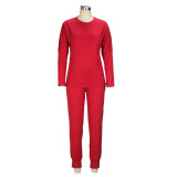 Autumn and Winter Women's Clothing Round Neck Loose Solid Color Long Casual Two-piece Pants Set