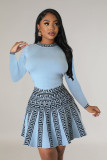 Fashionable Round Neck long-sleeved Knitting pleated dress for women