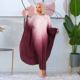 Plus Size Women's Bat Sleeves Ombre Pleated Dress